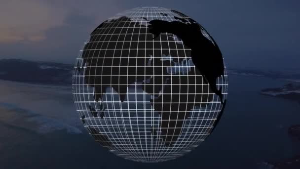 行星地球在海岸上空的动画 全球连接 数字接口 技术和网络概念 — 图库视频影像