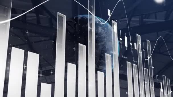 Dünya Istatistik Işleme Depo Animasyonları Küresel Gönderim Dijital Arayüz Teknoloji — Stok video