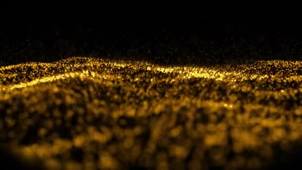 在黑色背景上起伏的等高线上的金颗粒的动画 通信和正能量概念数字生成的视频 — 图库视频影像