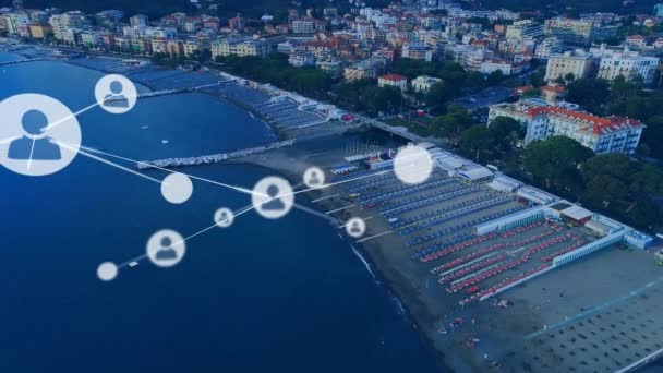 Animation Réseau Connexions Sur Drone Survolant Paysage Urbain Expédition Mondiale — Video