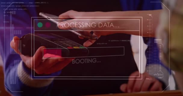 Animação Processamento Dados Tela Sobre Pagamento Sem Contato Com Smartphone — Vídeo de Stock