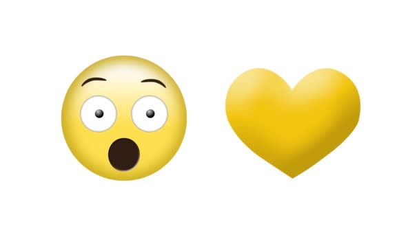 Animación Asustar Corazón Emoji Iconos Sobre Fondo Blanco Medios Sociales — Vídeos de Stock