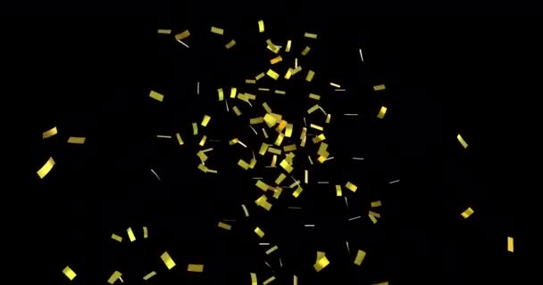 Animatie Van Gouden Confetti Zwevend Zwarte Achtergrond Feest Feestconcept Digitaal — Stockvideo