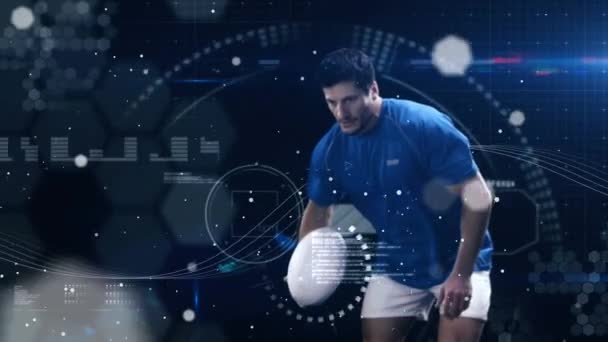 Animacja Sieci Połączeń Przez Gracza Rugby Globalny Sport Technologia Interfejs — Wideo stockowe