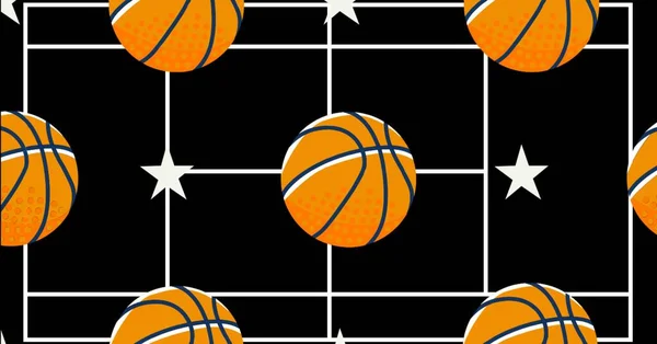 Immagine Generata Digitalmente Più Icone Basket Contro Layout Del Campo — Foto Stock