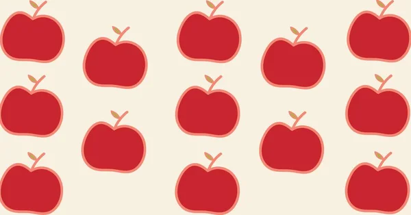 Sammansättning Röda Äpple Halvor Upprepas Rader Beige Bakgrund Skola Hälsosam — Stockfoto