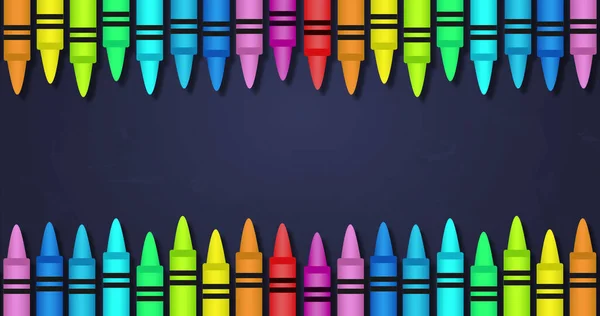 Изображение Нескольких Цветных Карандашей Строках Сверху Снизу Фиолетовом Фоне Возвращение — стоковое фото