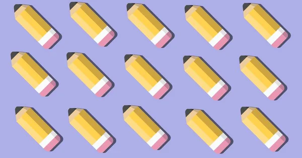 Composition Yellow Pencils Repeated Rows Lilac Background School Education Study — Stock Photo, Image