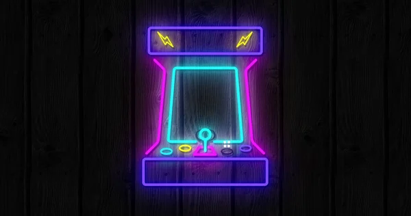 Image Retro Neon Pink Purple Turquoise Image Arcade Game Flickering — Stock Photo, Image