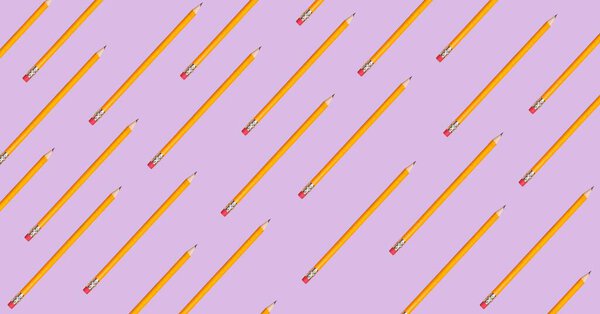 Composition of yellow pencils repeated on lilac background. school, education and study concept digitally generated image.