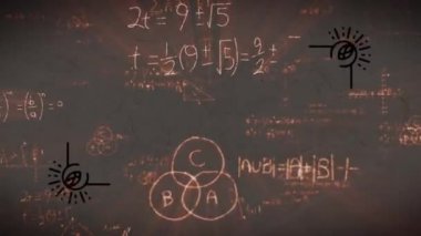 Belgeyi yakarken matematiksel denklemlerin animasyonu. küresel eğitim, bilim, dijital arayüz ve dijital olarak üretilen video konsepti.