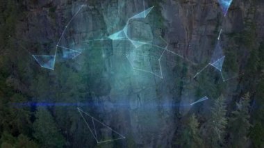 Kayaların üzerindeki bağlantı ağının animasyonu. küresel bağlantı, dijital arayüz, teknoloji ve ağ konsepti dijital olarak oluşturulmuş video.