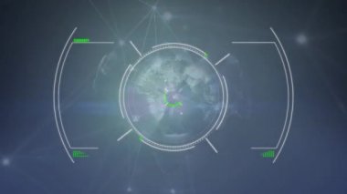 Mavi arkaplan üzerindeki dünya ile bağlantı ağının animasyonu. bağlantı, teknoloji ve dijital arayüz kavramı dijital olarak oluşturulmuş video.