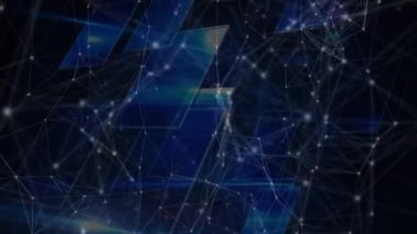 Karanlık arka plandaki bağlantı ağlarının animasyonu. küresel bağlantılar, iş dünyası, dijital arayüz, teknoloji ve ağ konsepti dijital olarak oluşturulmuş video.