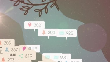 Renkli arkaplandaki sosyal medya bildirimlerinin canlandırılması. Sosyal medya ve küresel iletişim teknolojisi kavramı dijital olarak oluşturulmuş video.