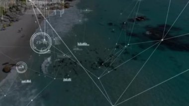 Deniz kıyısındaki bağlantı ağının animasyonu. küresel bağlantı, dijital arayüz, teknoloji ve ağ konsepti dijital olarak oluşturulmuş video.