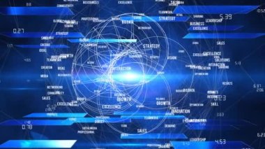 Mavi arkaplan üzerindeki dünya ile bağlantı ağının animasyonu. bağlantı, teknoloji ve dijital arayüz kavramı dijital olarak oluşturulmuş video.