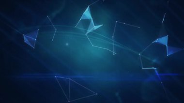 Karanlık arka planda, bağlantı ağları ve dünya üzerinden veri işleme animasyonu. küresel bağlantılar, iş dünyası, dijital arayüz, teknoloji ve ağ konsepti dijital olarak oluşturulmuş video.