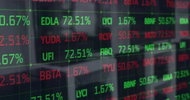 Dükkanın iç kısımlarında finansal veri işleme animasyonu. küresel alışveriş, bağlantılar, iş dünyası, dijital arayüz, teknoloji ve ağ konsepti dijital olarak oluşturulmuş video.