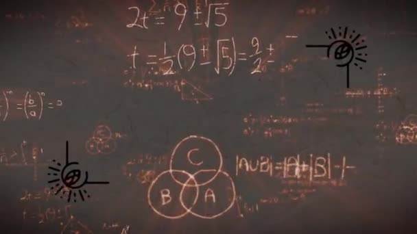 Animación Ecuaciones Matemáticas Sobre Quema Documentos Educación Global Ciencia Interfaz — Vídeo de stock