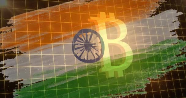 Animáció Zászló India Bitcoin Szimbólum Izzó Cryptocurrency Finance Economics Koncepció — Stock videók