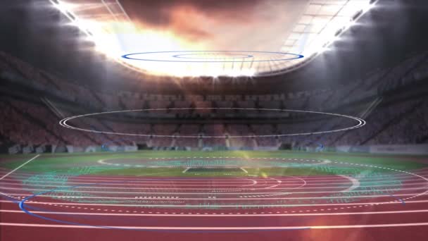Animación Interfaz Digital Con Bloqueo Seguro Giratorio Abierto Estadio Deportes — Vídeo de stock