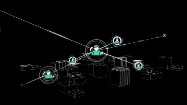 Animazione Rete Connessioni Con Icone Sopra Disegno Città Architettura Globale — Video Stock