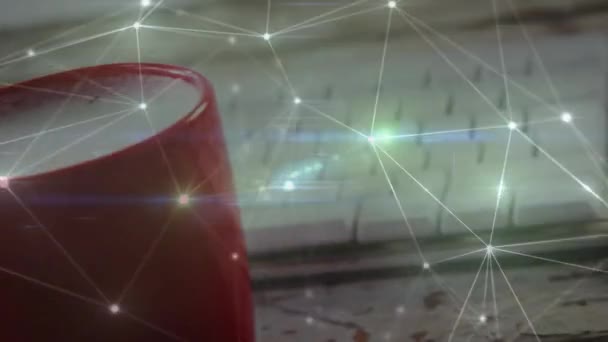 Анимация Сети Соединений Чашкой Кофе Бизнес Сетевое Взаимодействие Связи Технологии — стоковое видео