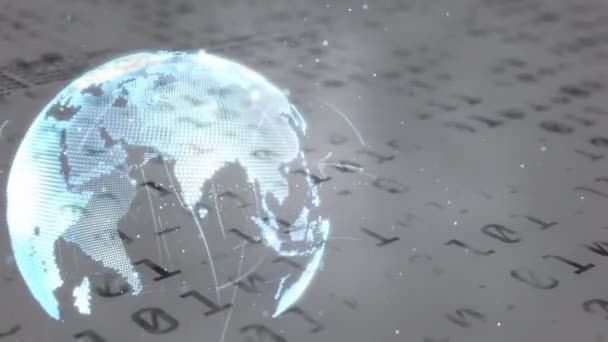 Анимация Сети Соединений Глобусом Над Бинарным Кодом Подключение Технологии Цифрового — стоковое видео