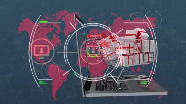 Анімація Сканування Єму Магазинах Візків Ноутбуків Глобальні Інтернет Магазини Бізнес — стокове відео