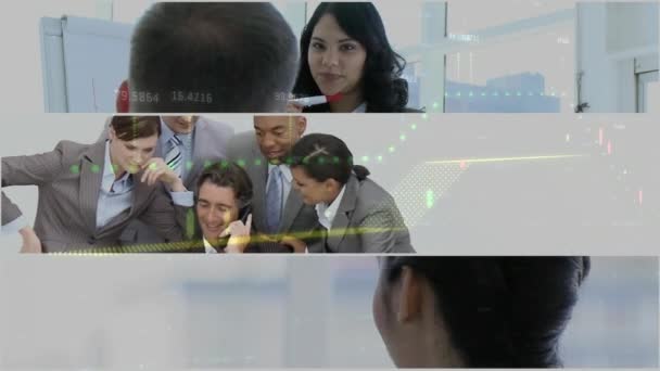 Animation Von Statistiken Und Datenverarbeitung Über Geschäftsleute Business Vernetzung Technologie — Stockvideo