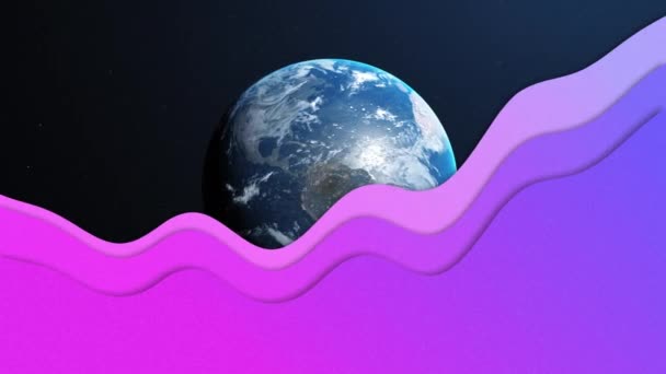 Анімація Фіолетових Хвиль Рухаються Планеті Земля Глобальні Єднання Цифровий Інтерфейс — стокове відео