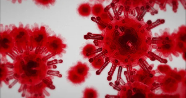 白を背景にしたマクロ赤色のコロナウイルス細胞の画像 医学公衆衛生パンデミックコロナウイルス感染症の概念デジタル生成された画像 — ストック写真