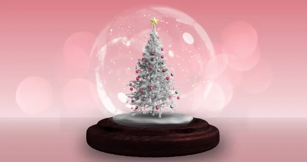Afbeelding Van Sneeuwbol Met Kerstboom Vallende Ster Confetti Met Meerdere — Stockfoto