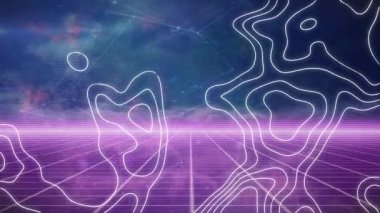 Topografi, neon mor şebekeye karşı olan bağlantı ağının üzerindedir. küresel ağ oluşturma ve tıbbi araştırma teknolojisi kavramı