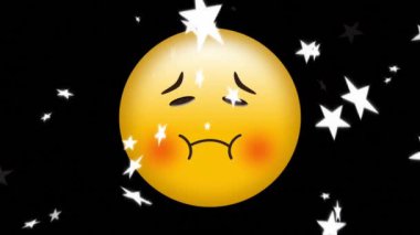 Siyah arkaplanda kayan beyaz yıldızlı kızgın emoji simgesi animasyonu. küresel sosyal medya, bağlantılar, dijital arayüz, teknoloji ve ağ konsepti dijital olarak oluşturulmuş video.