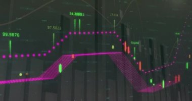 İstatistiklerin ve sayıların animasyonu, dünya haritası üzerinde finansal veri işleme. küresel finansman, iş dünyası, dijital arayüz ve teknoloji konsepti dijital olarak oluşturulmuş video.