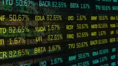 Borsa ve finansal veri işleme animasyonları. küresel finansman, iş dünyası, dijital arayüz ve teknoloji konsepti dijital olarak oluşturulmuş video.
