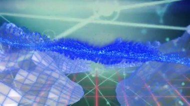 Üç boyutlu dağ yapılarına karşı bağlantı ağının dijital animasyonu. küresel ağ ve teknoloji kavramı