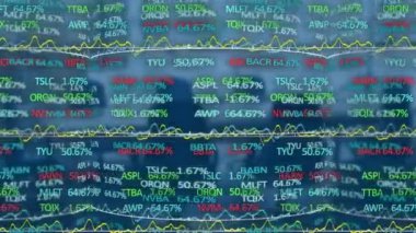 Boş ofis üzerinden finansal veri işleme animasyonu. küresel iş, dijital arayüz, teknoloji ve ağ konsepti dijital olarak oluşturulmuş video.