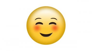 Beyaz arkaplanda gülümseyen emoji simgesinin animasyonu. küresel sosyal medya, bağlantılar, dijital arayüz, teknoloji ve ağ konsepti dijital olarak oluşturulmuş video.