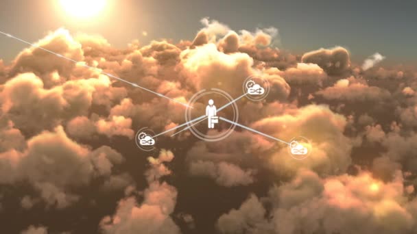 Redes Conexões Com Ícones Sobre Céu Nublado Conceito Conexão Tecnologia — Vídeo de Stock