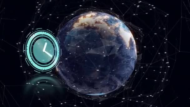 Animación Reloj Redes Conexiones Por Todo Mundo Negocio Procesamiento Datos — Vídeos de Stock