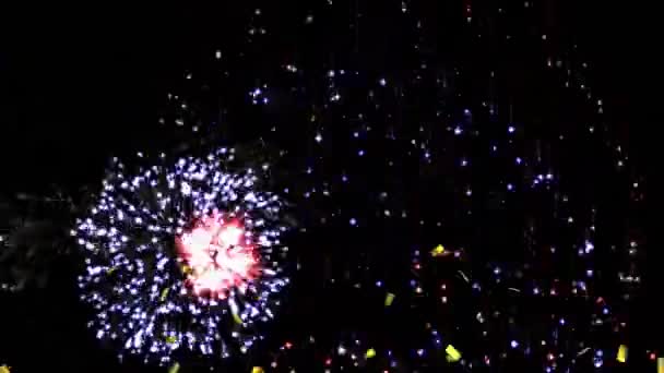 Animazione Coriandoli Che Cadono Fuochi Artificio Multicolori Che Esplodono Festa — Video Stock