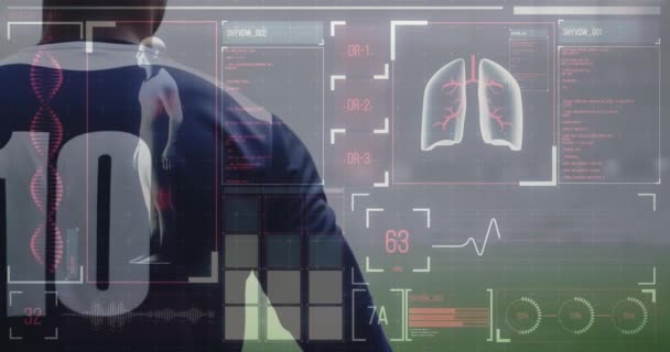 Animación Interfaz Digital Con Procesamiento Datos Médicos Sobre Tecnología Investigación — Vídeos de Stock