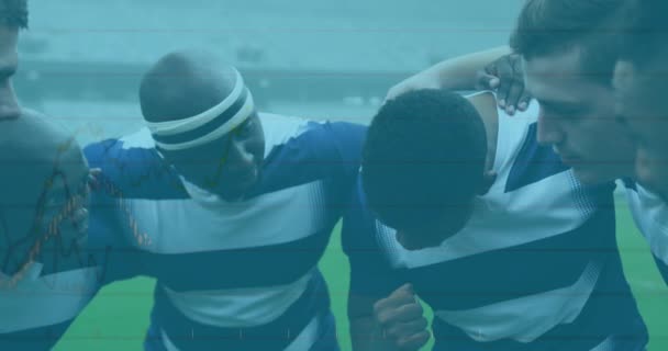 Animation Von Statistiken Über Rugbyspieler Globaler Sport Technologie Digitale Schnittstelle — Stockvideo