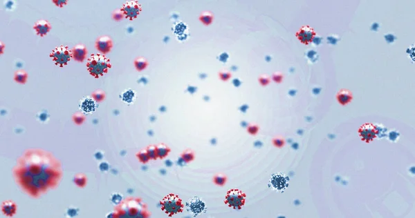 Bild Von Makro Covid Zellen Die Auf Weißem Hintergrund Schweben — Stockfoto