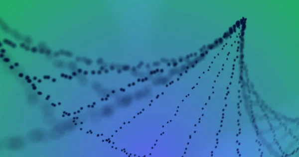 緑色から青色へと回転する粒子で形成された3次元青色Dna鎖の画像 グローバル医療遺伝学の概念デジタル生成画像 — ストック写真