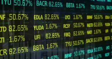 İstatistik ve finansal veri işleme animasyonu. küresel finansman, iş dünyası, dijital arayüz ve teknoloji konsepti dijital olarak oluşturulmuş video.