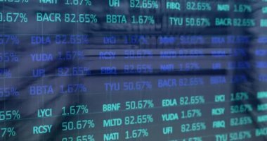 Dükkan içi mali veri işleme animasyonu. küresel alışveriş, iş, dijital arayüz, teknoloji ve ağ konsepti dijital olarak oluşturulmuş video.